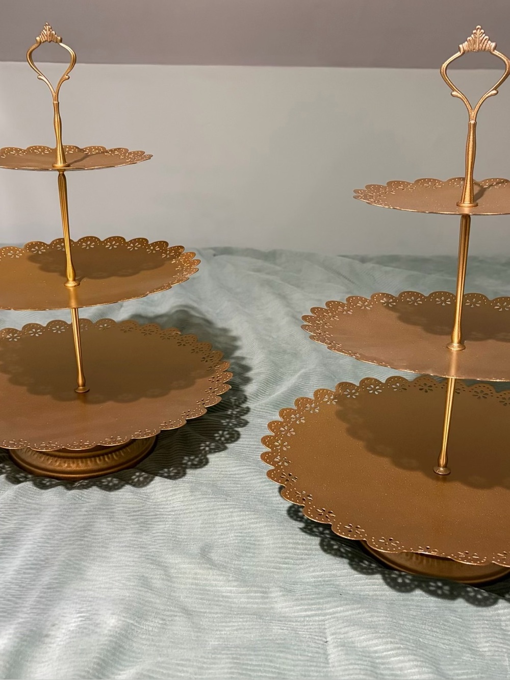 Gold Three-Tier Scalloped Dessert Stands (Set of 2)